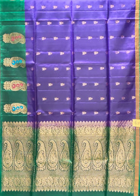 Blue Handloom Kanchipuram Pure Silk Saree With Blouse Piece