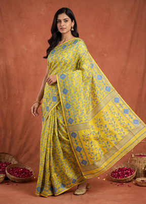 Yellow Jamdani Cotton Saree Without Blouse Piece