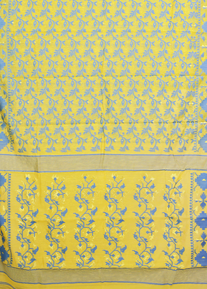 Yellow Jamdani Cotton Saree Without Blouse Piece