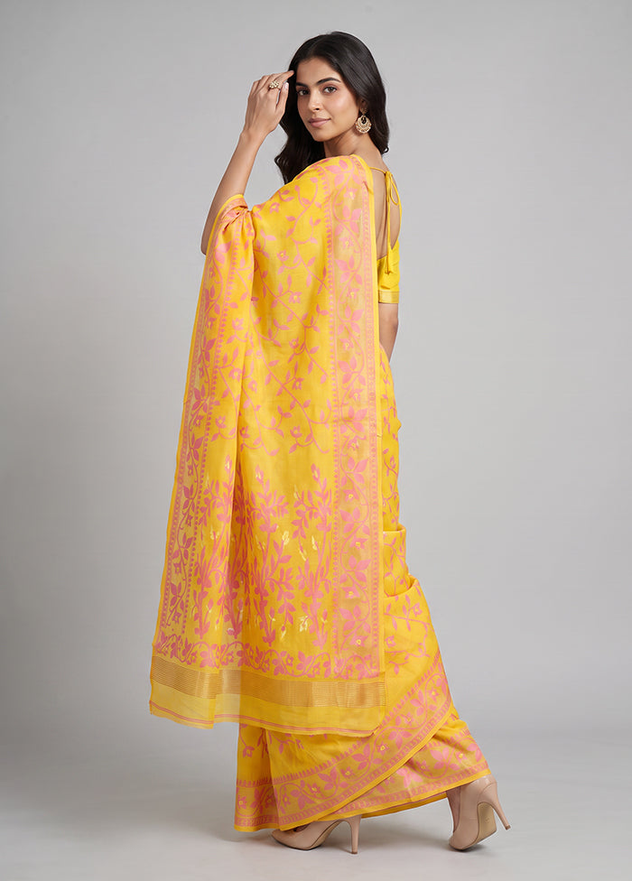 Yellow Jamdani Cotton Saree Without Blouse Piece