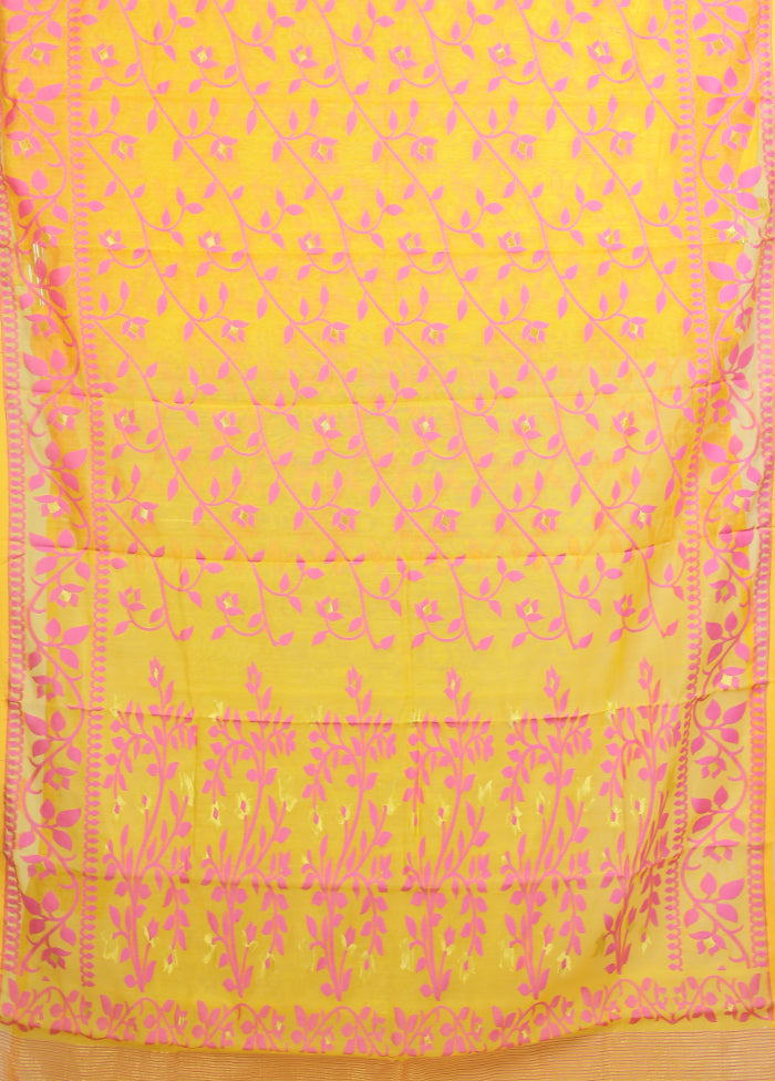 Yellow Jamdani Cotton Saree Without Blouse Piece