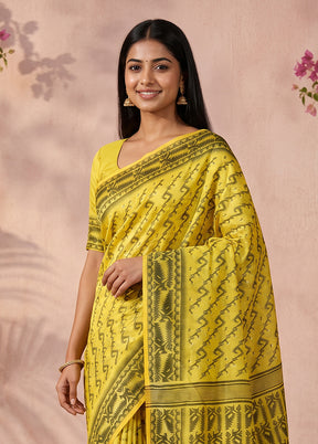 Yellow Jamdani Cotton Saree Without Blouse Piece