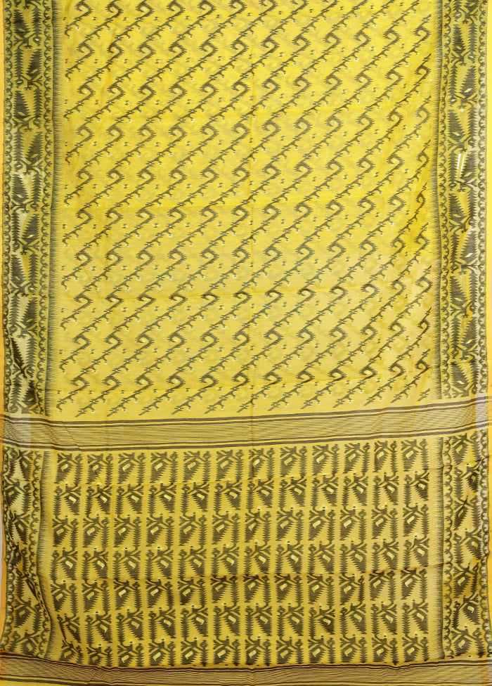 Yellow Jamdani Cotton Saree Without Blouse Piece