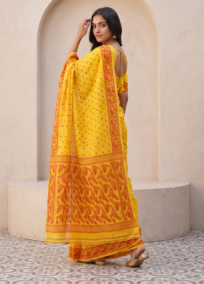 Yellow Jamdani Cotton Saree Without Blouse Piece