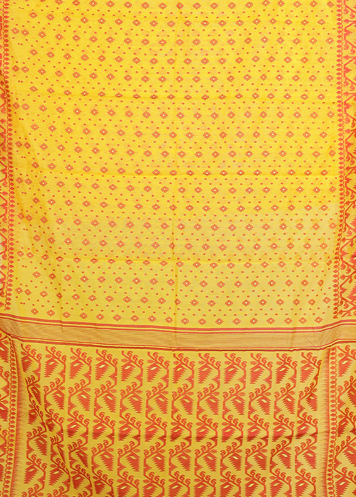 Yellow Jamdani Cotton Saree Without Blouse Piece