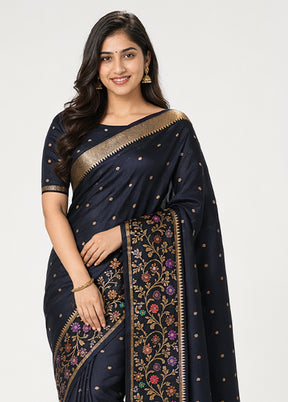 Black Handloom Katan Pure Silk Saree With Blouse Piece