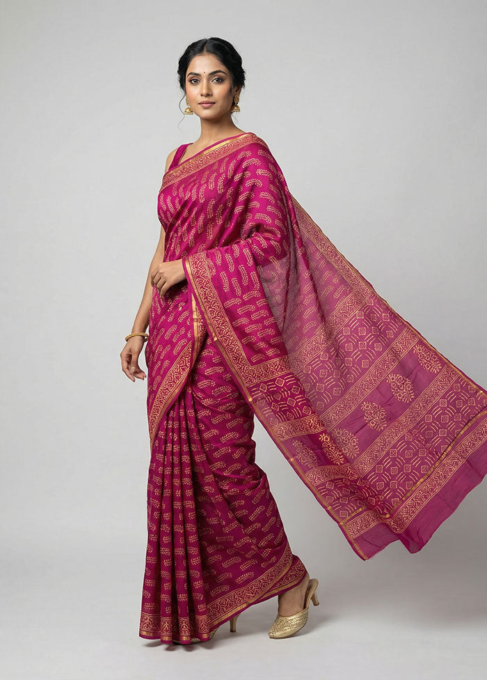 Purple Chanderi Silk Saree With Blouse Piece