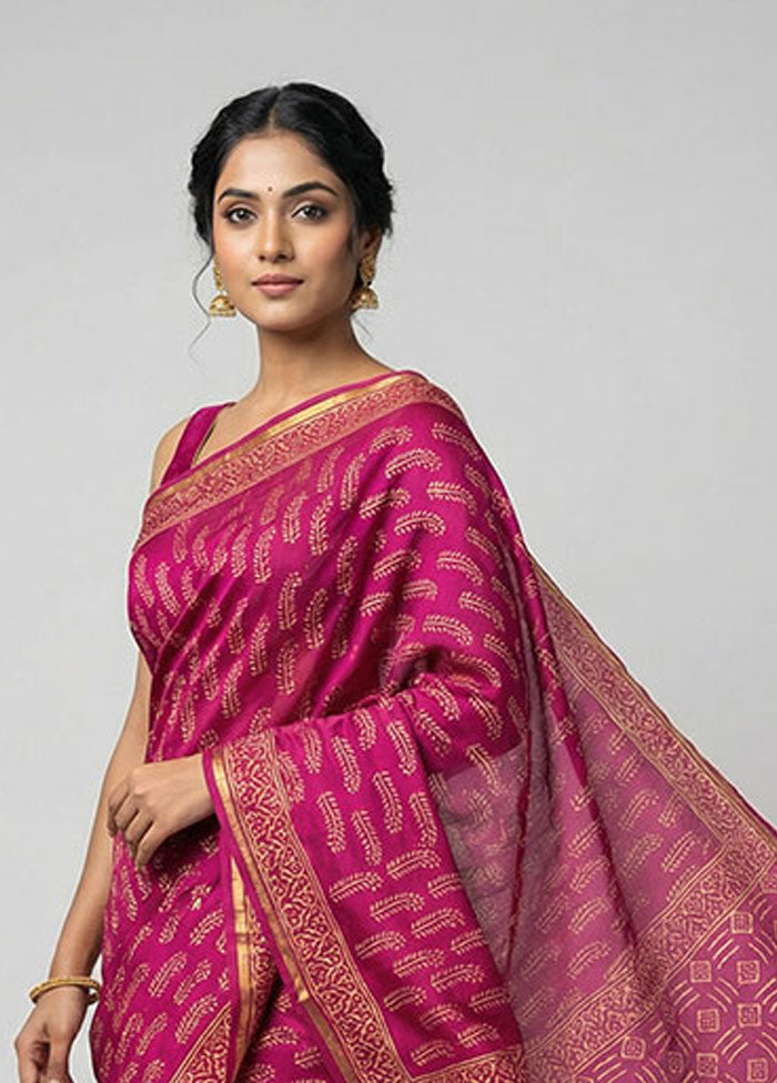 Purple Chanderi Silk Saree With Blouse Piece