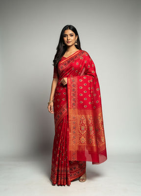 Red Chanderi Silk Saree With Blouse Piece