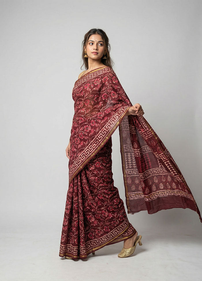 Maroon Chanderi Silk Saree With Blouse Piece