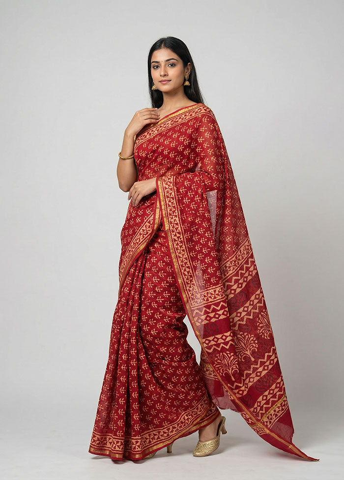 Red Chanderi Silk Saree With Blouse Piece