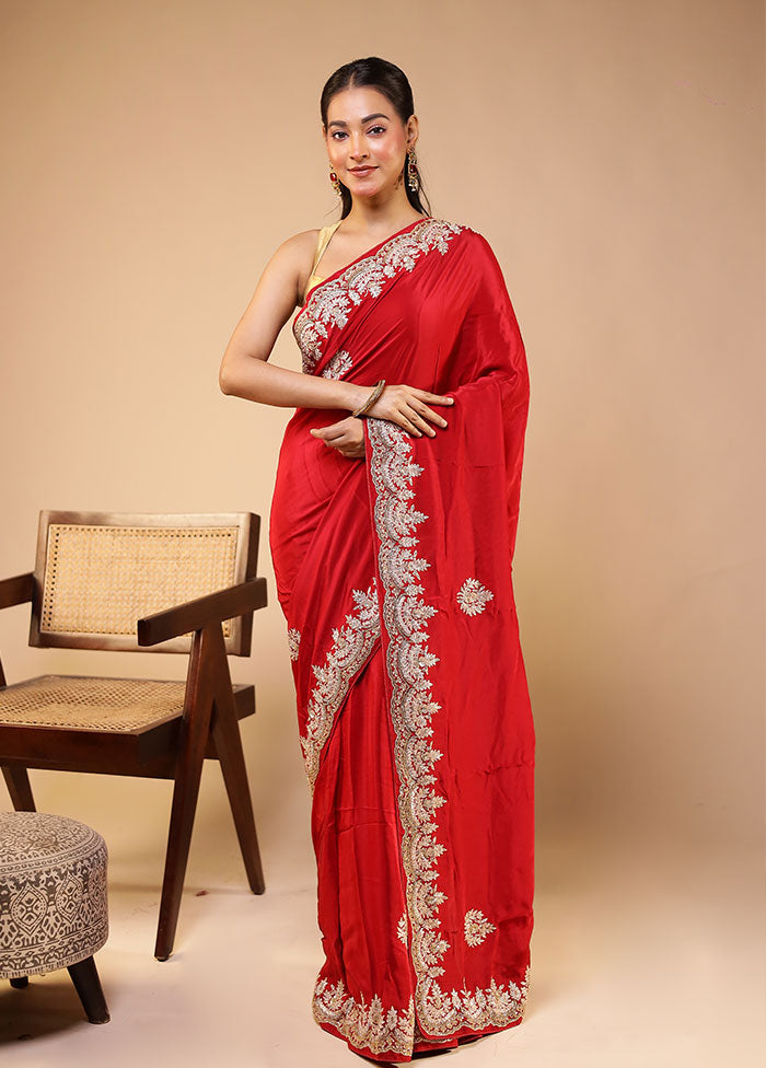 Maroon Handloom Pure Georgette Saree With Blouse Piece