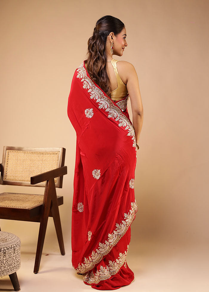 Maroon Handloom Pure Georgette Saree With Blouse Piece