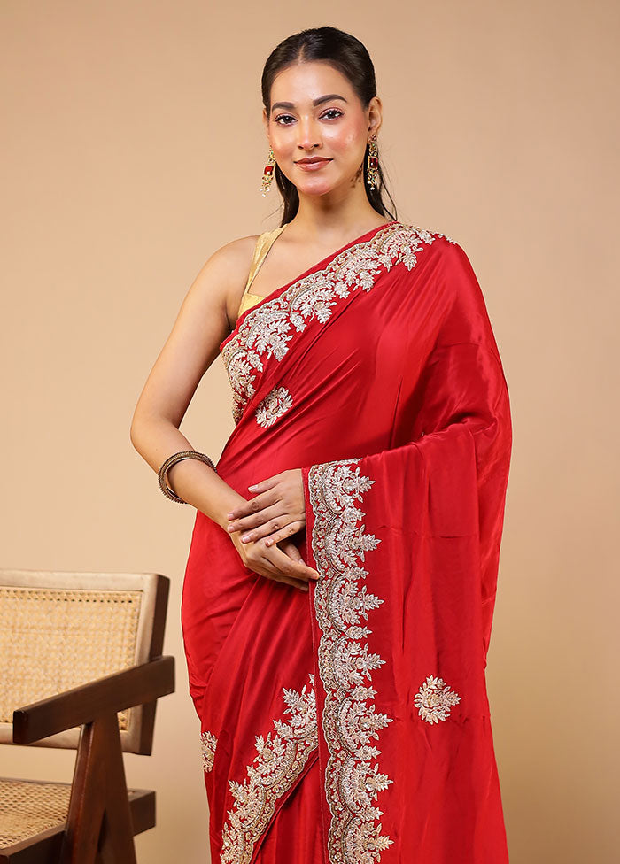 Maroon Handloom Pure Georgette Saree With Blouse Piece
