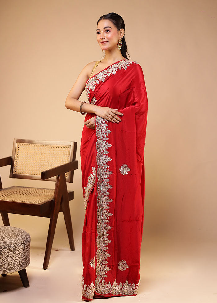 Maroon Handloom Pure Georgette Saree With Blouse Piece