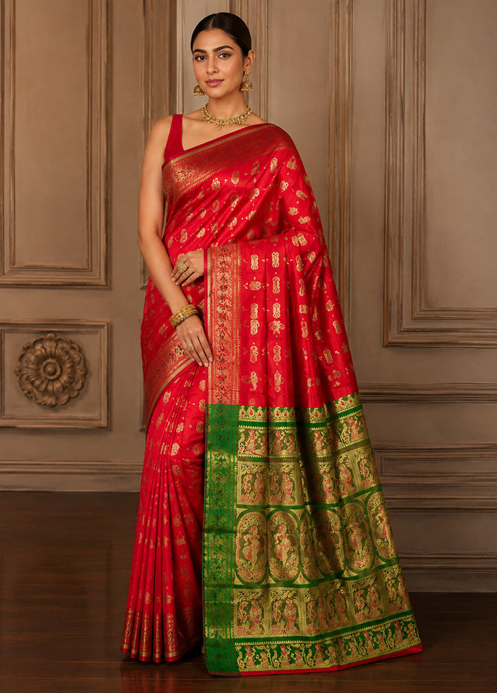 Maroon Handloom Baluchari Pure Silk Saree With Blouse Piece
