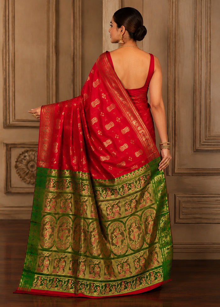 Maroon Handloom Baluchari Pure Silk Saree With Blouse Piece
