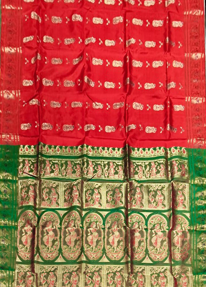 Maroon Handloom Baluchari Pure Silk Saree With Blouse Piece