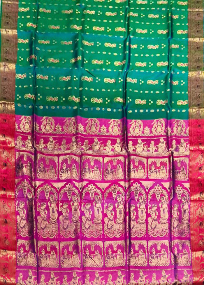 Green Handloom Baluchari Pure Silk Saree With Blouse Piece
