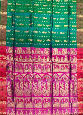 Green Handloom Baluchari Pure Silk Saree With Blouse Piece