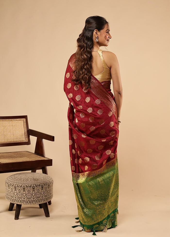 Green Dupion Silk Saree With Blouse Piece