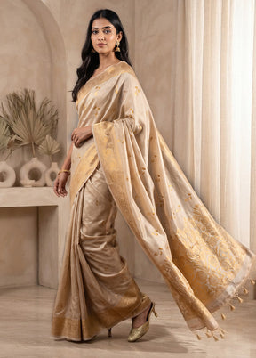 Cream Dupion Silk Saree With Blouse Piece