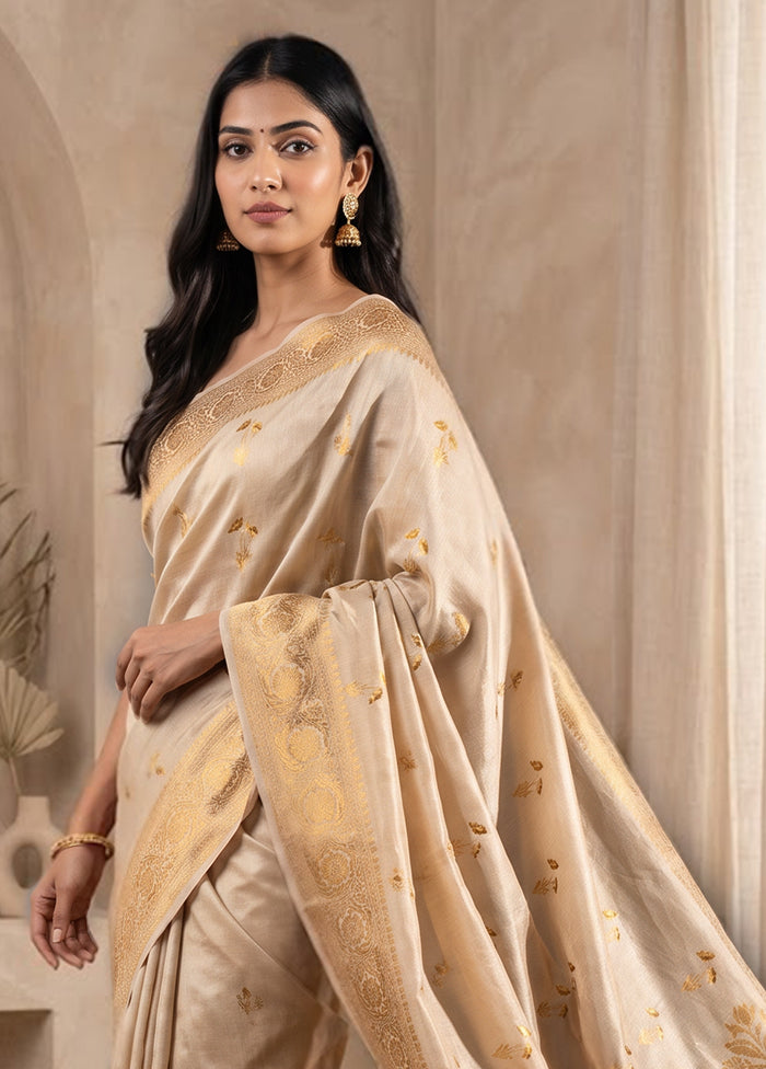 Cream Dupion Silk Saree With Blouse Piece