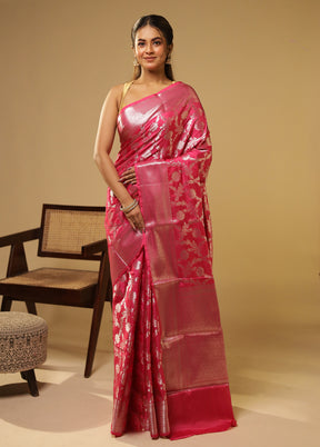 Pink Dupion Silk Saree With Blouse Piece
