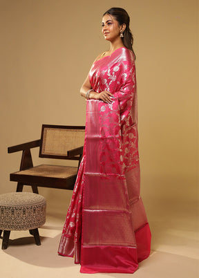 Pink Dupion Silk Saree With Blouse Piece