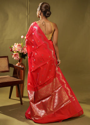 Red Dupion Silk Saree With Blouse Piece