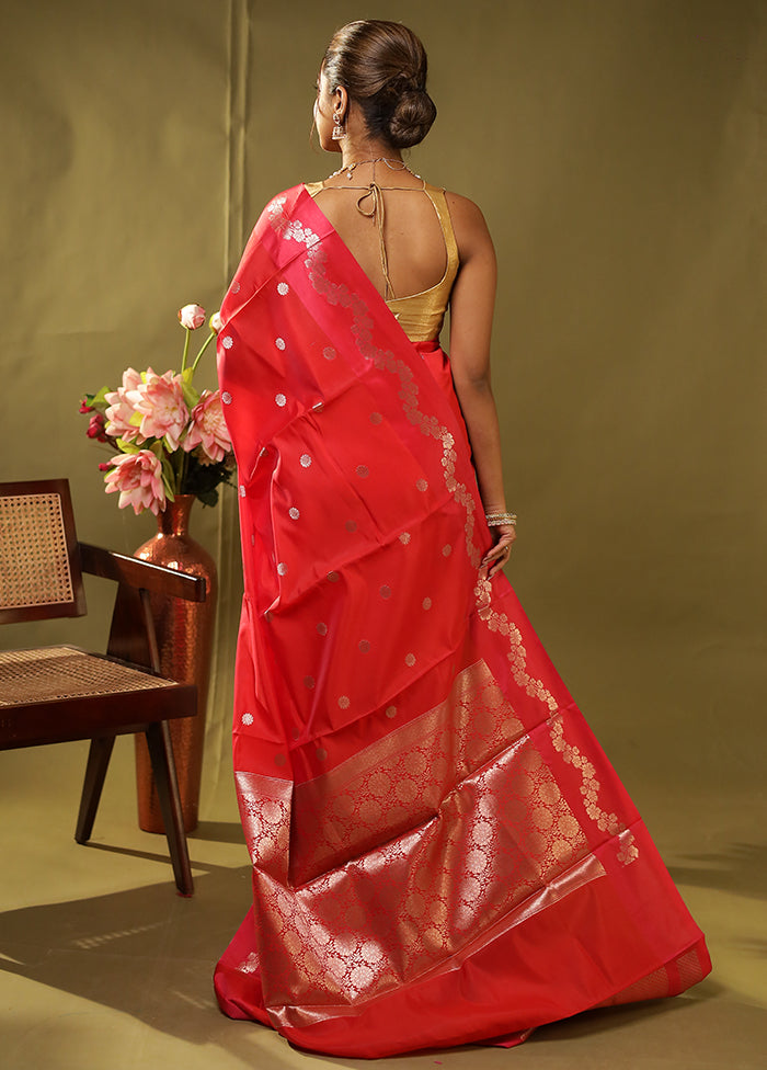 Red Dupion Silk Saree With Blouse Piece