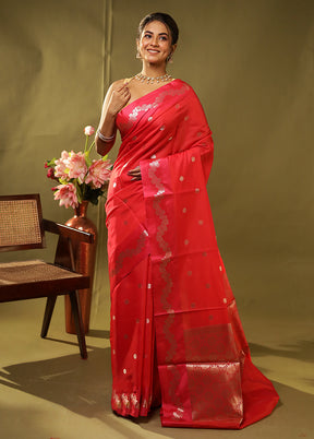 Red Dupion Silk Saree With Blouse Piece