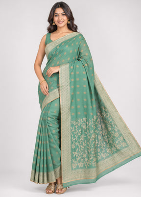 Green Organza Saree With Blouse Piece