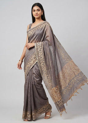 Brown Tissue Silk Saree With Blouse Piece