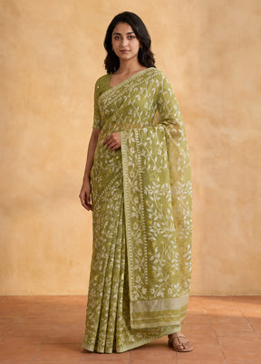 Green Jamdani Cotton Saree Without Blouse Piece