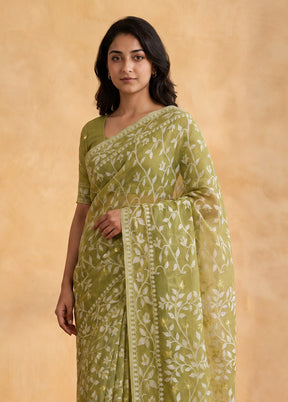 Green Jamdani Cotton Saree Without Blouse Piece