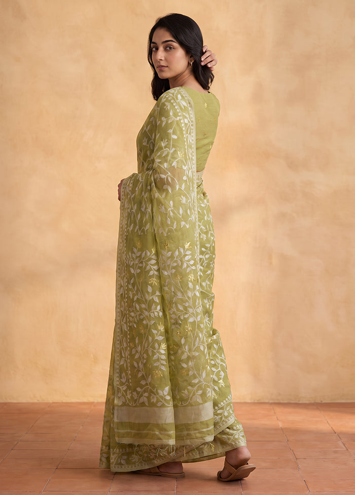 Green Jamdani Cotton Saree Without Blouse Piece