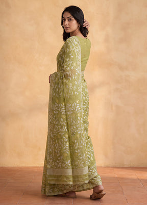 Green Jamdani Cotton Saree Without Blouse Piece