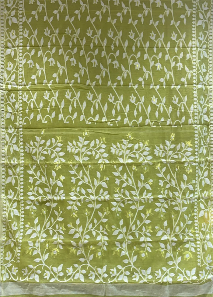 Green Jamdani Cotton Saree Without Blouse Piece