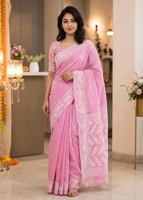 Pink Jamdani Cotton Saree Without Blouse Piece