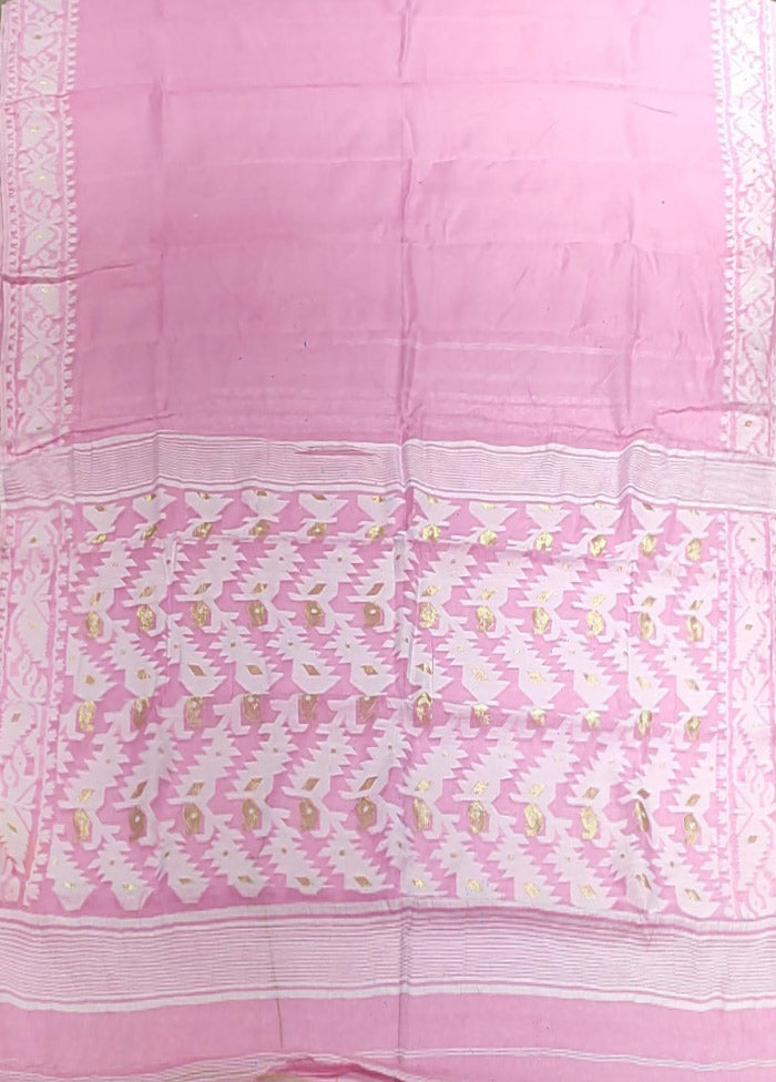 Pink Jamdani Cotton Saree Without Blouse Piece