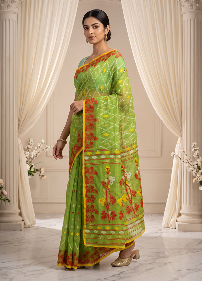 Green Jamdani Cotton Saree Without Blouse Piece