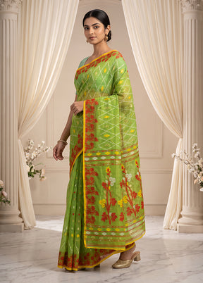 Green Jamdani Cotton Saree Without Blouse Piece