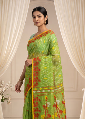Green Jamdani Cotton Saree Without Blouse Piece