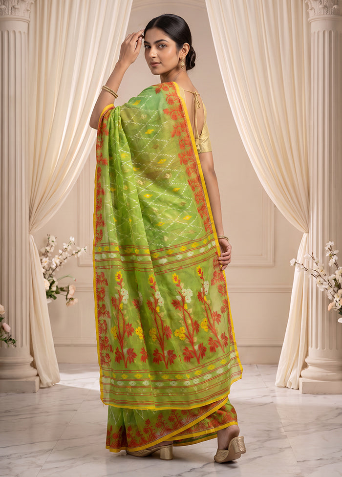 Green Jamdani Cotton Saree Without Blouse Piece