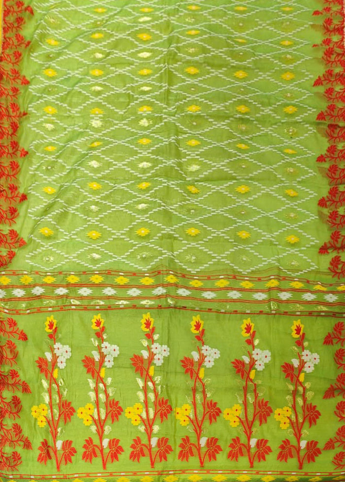 Green Jamdani Cotton Saree Without Blouse Piece