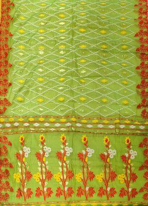 Green Jamdani Cotton Saree Without Blouse Piece