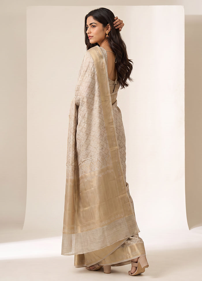 Cream Kora Silk Saree With Blouse Piece