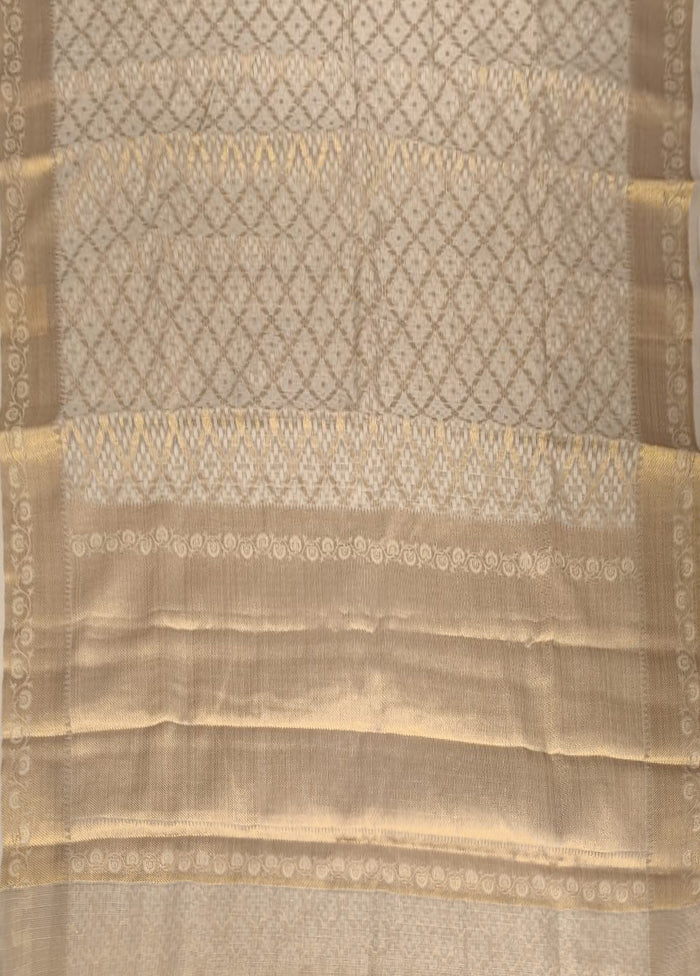 Cream Kora Silk Saree With Blouse Piece