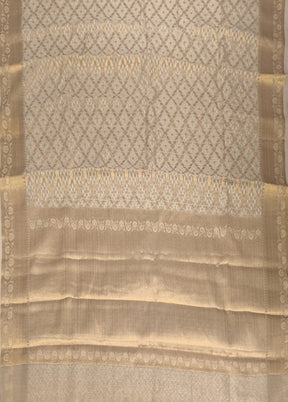 Cream Kora Silk Saree With Blouse Piece
